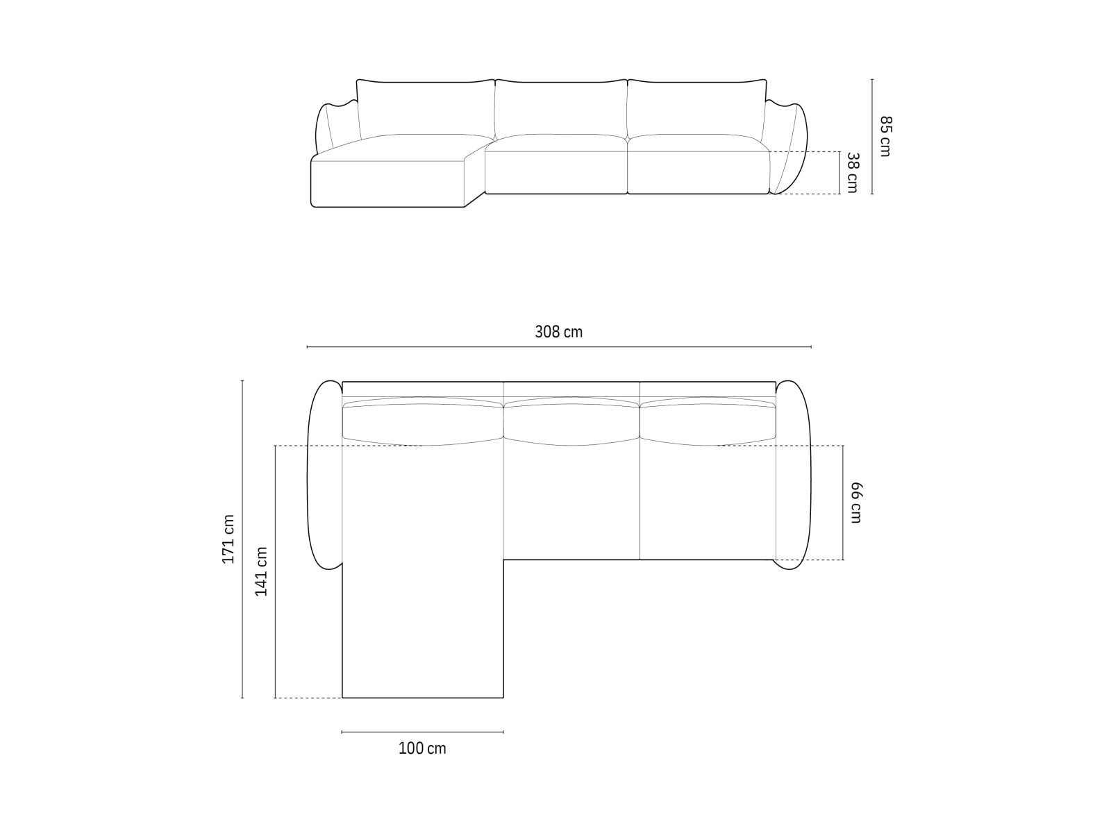 Stylisches 4-Sitzer Ecksofa links Matera in edlem Schwarz, perfekt für zeitgemäße Wohnkonzepte, angeboten von Cosmopolitan Design.