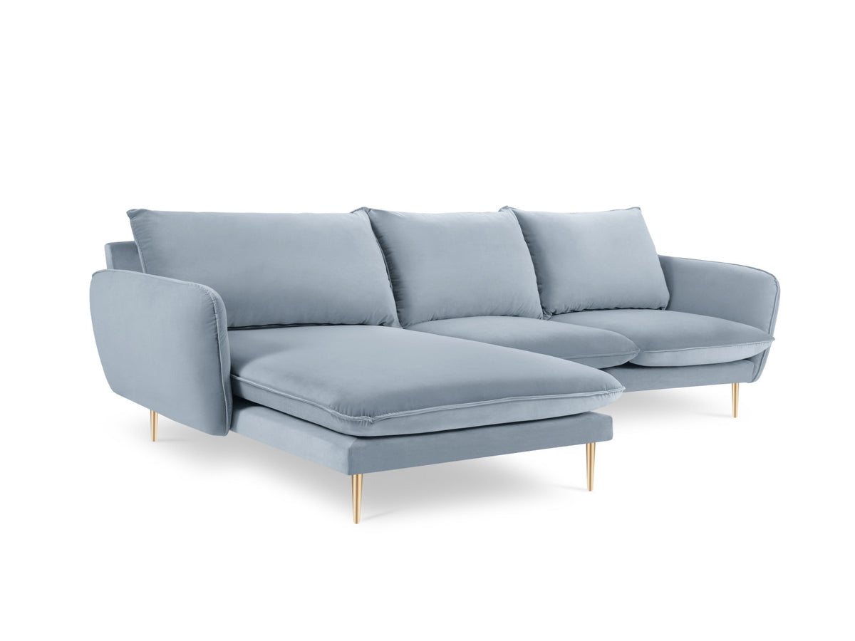 Vienna Velour Ecksofa links 5 Sitzer 170cm in Light Blue/Gold-Bluvel präsentiert im Onlineshop von KAQTU Design AG. Ecksofa links ist von Cosmopolitan Design