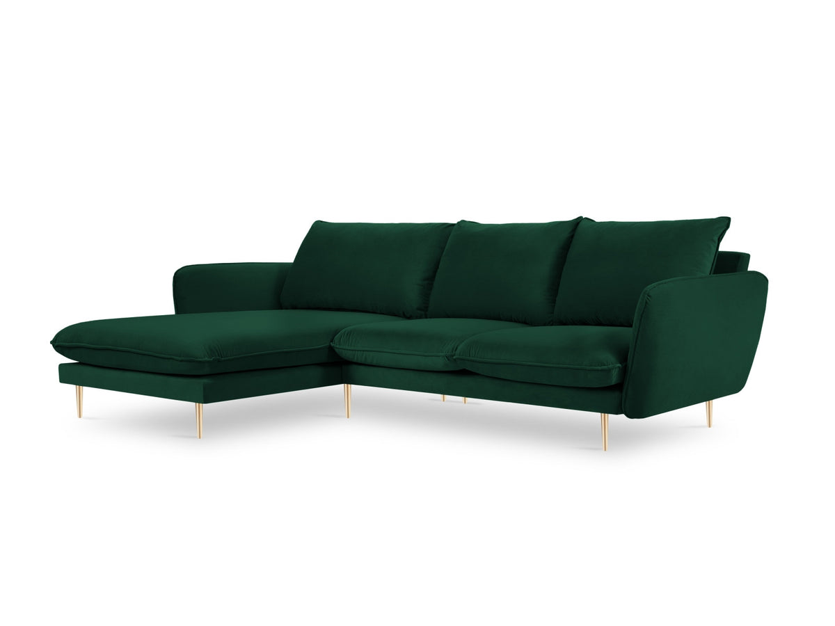 Vienna Velour Ecksofa links 5 Sitzer 170cm in Bottle Green/Gold-Bluvel präsentiert im Onlineshop von KAQTU Design AG. Ecksofa links ist von Cosmopolitan Design