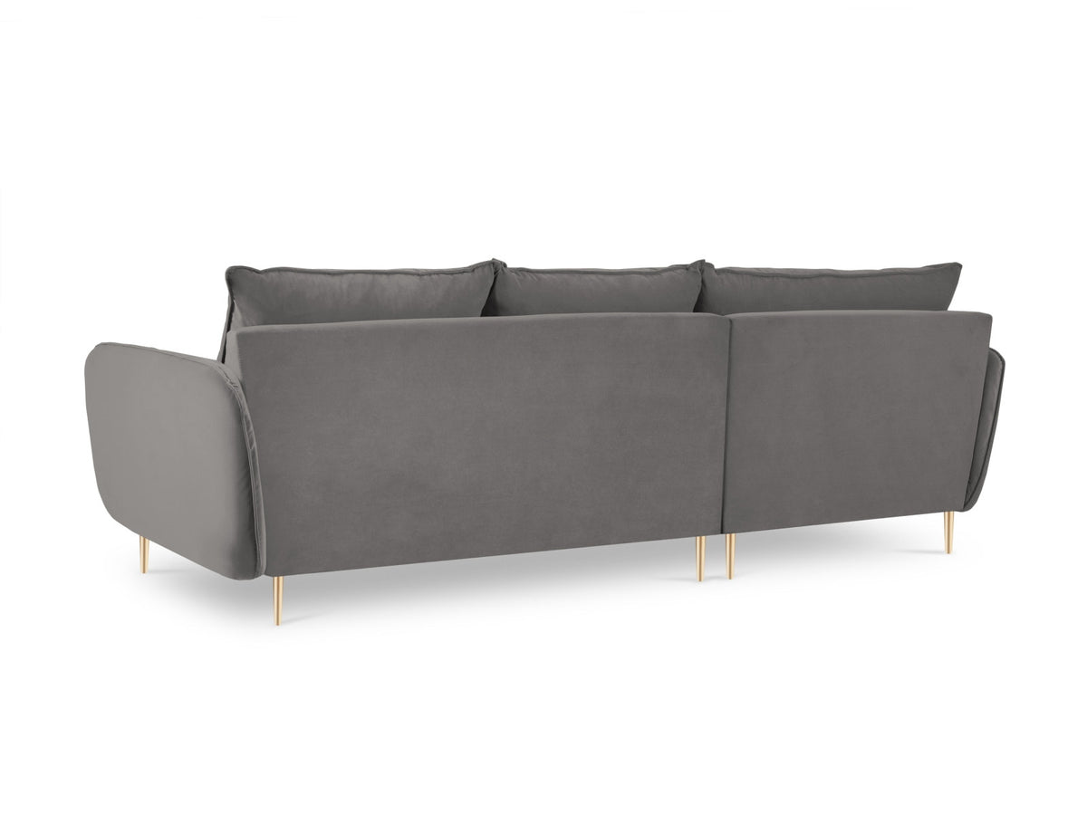 Vienna Velour Ecksofa links 5 Sitzer 170cm in Light Grey/Gold-Bluvel präsentiert im Onlineshop von KAQTU Design AG. Ecksofa links ist von Cosmopolitan Design
