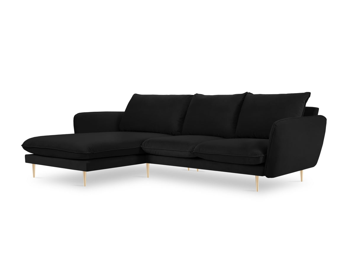Vienna Velour Ecksofa links 5 Sitzer 170cm in Black/Gold-Bluvel präsentiert im Onlineshop von KAQTU Design AG. Ecksofa links ist von Cosmopolitan Design