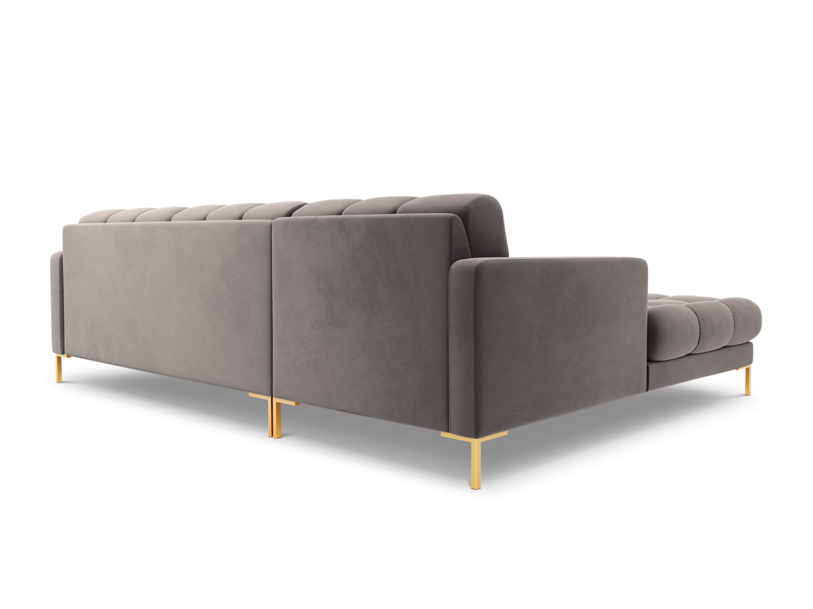 Modernes 5-Sitzer Ecksofa links Bali in sanftem Light Grey-Bluvel, ideal für gemütliche und stilvolle Wohnräume von Cosmopolitan Design.