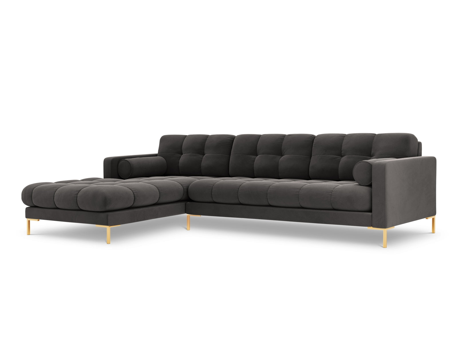 Modernes 5-Sitzer Ecksofa links Bali in edlem Grau, ideal für gemütliche Abende und stilvolle Einrichtung von Cosmopolitan Design.