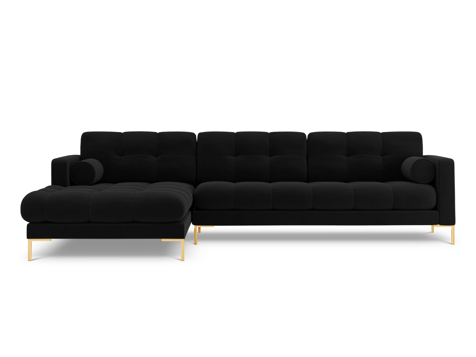 Elegantes 5-Sitzer Ecksofa links Bali in hochwertigem Black-Bluvel, ideal für moderne Wohnzimmer und gemütliche Zusammenkünfte.