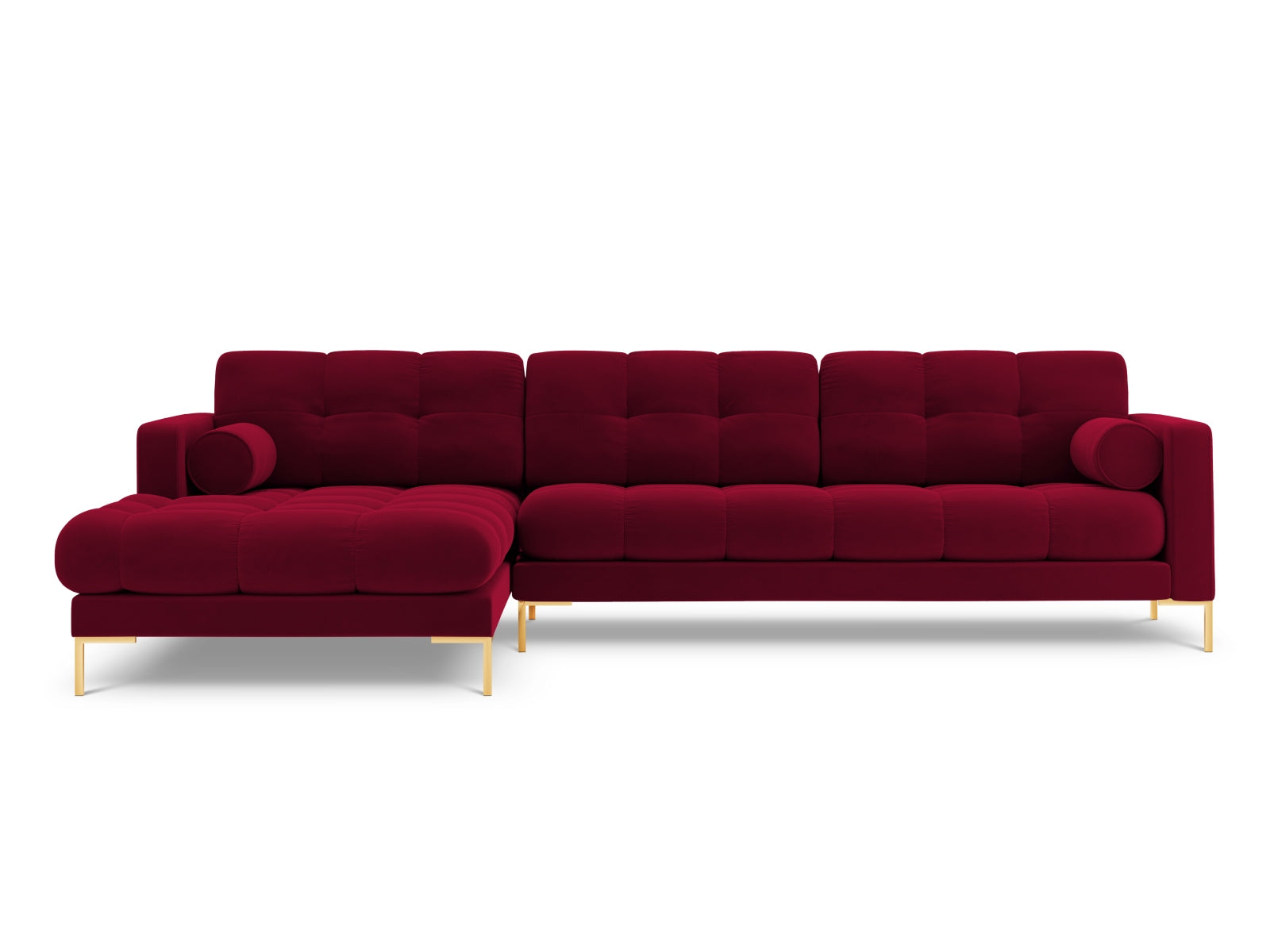 Elegantes 5-Sitzer Ecksofa links Bali in hochwertigem Red-Bluvel, ideal für stilvolle und komfortable Wohnräume von Cosmopolitan Design.