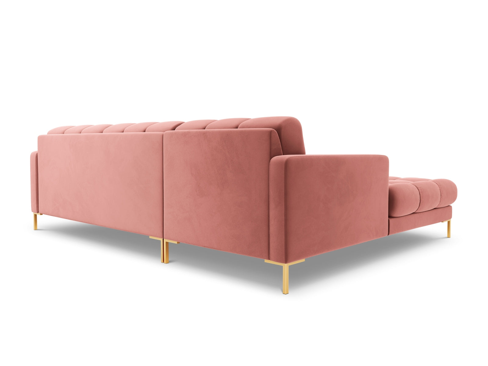 Elegantes 5-Sitzer Ecksofa links Bali in lebhaftem Pink-Bluvel, ideal für stilvolle Wohnräume und gesellige Abende.
