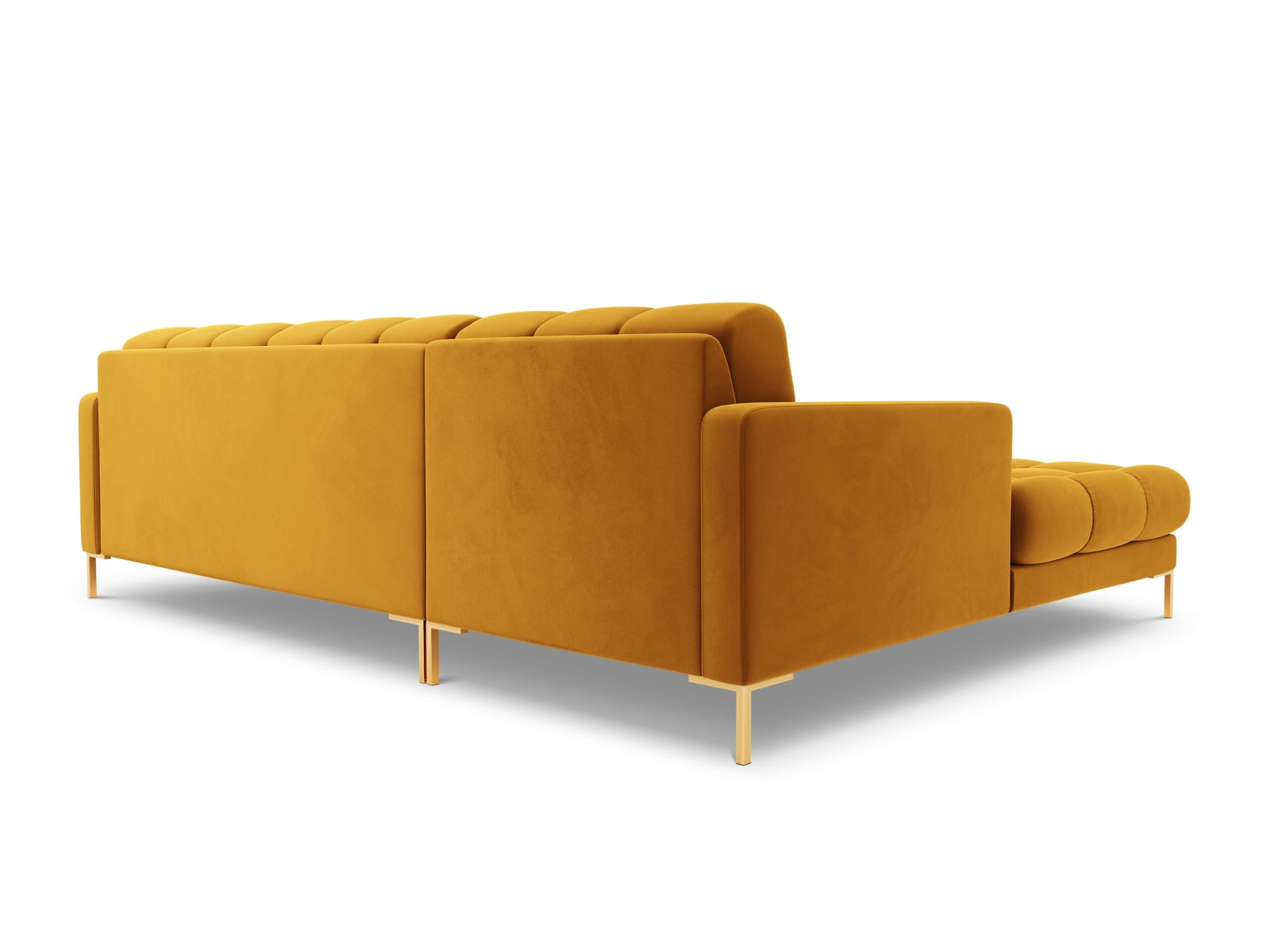 Elegantes 5-Sitzer Ecksofa links Bali in strahlendem Gelb-Bluvel, perfekt für gemütliche Zusammenkünfte und stilvolle Einrichtung.