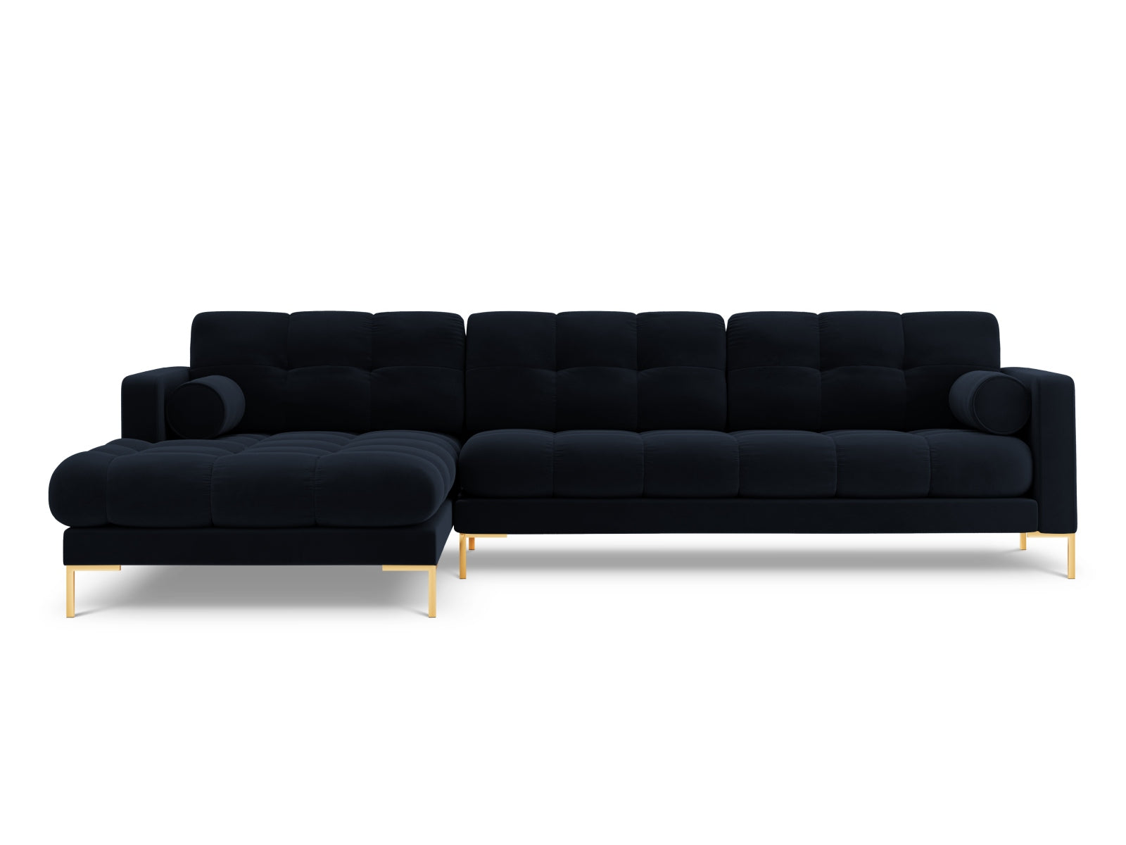 Modernes 5-Sitzer Ecksofa links Bali in stilvollem Blau, perfekt für gemütliche Abende und einladende Wohnatmosphäre.