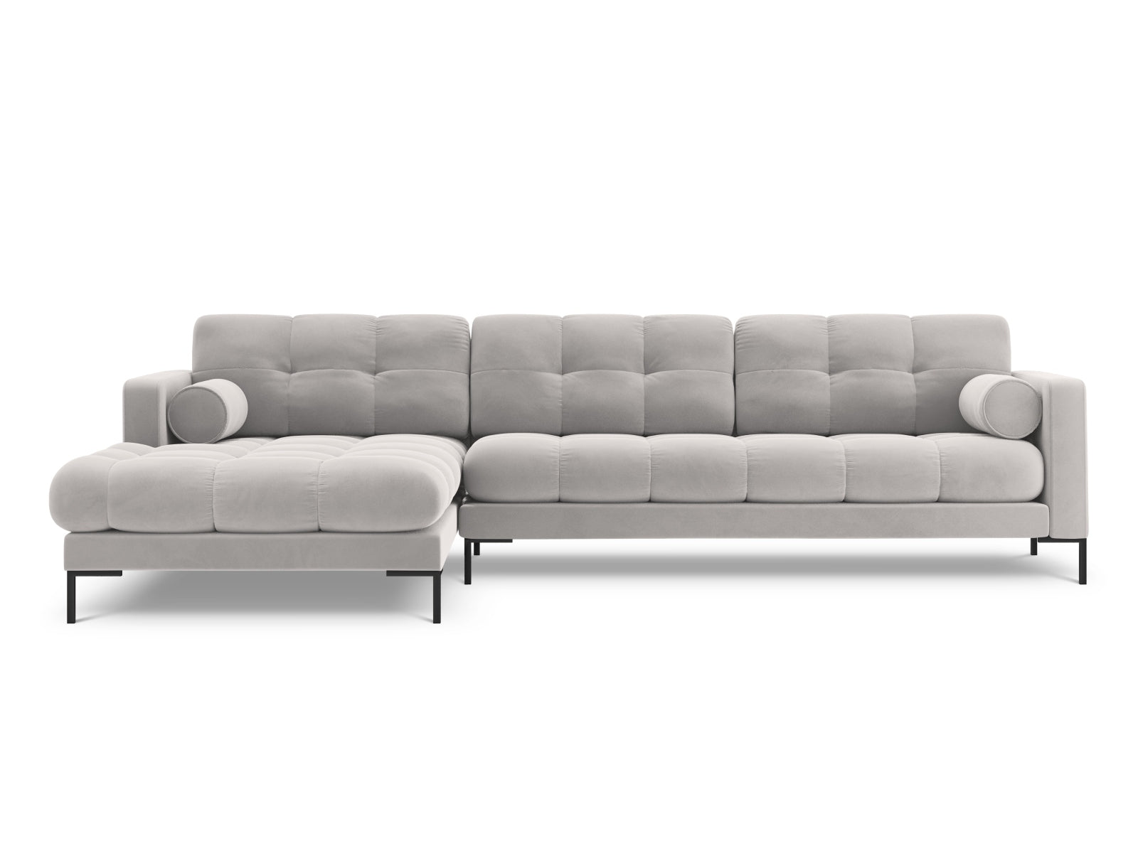 Elegantes 5-Sitzer Ecksofa links Bali in stilvollem Silver-Bluvel, ideal für moderne Wohnräume und gemütliche Abende.