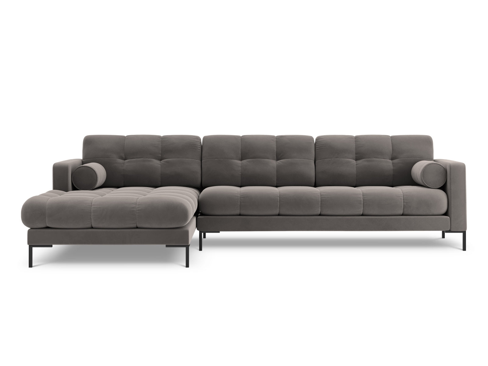 Stylisches 5-Sitzer Ecksofa links Bali in sanftem Light Grey-Bluvel, ideal für moderne Wohnräume, präsentiert von Cosmopolitan Design.