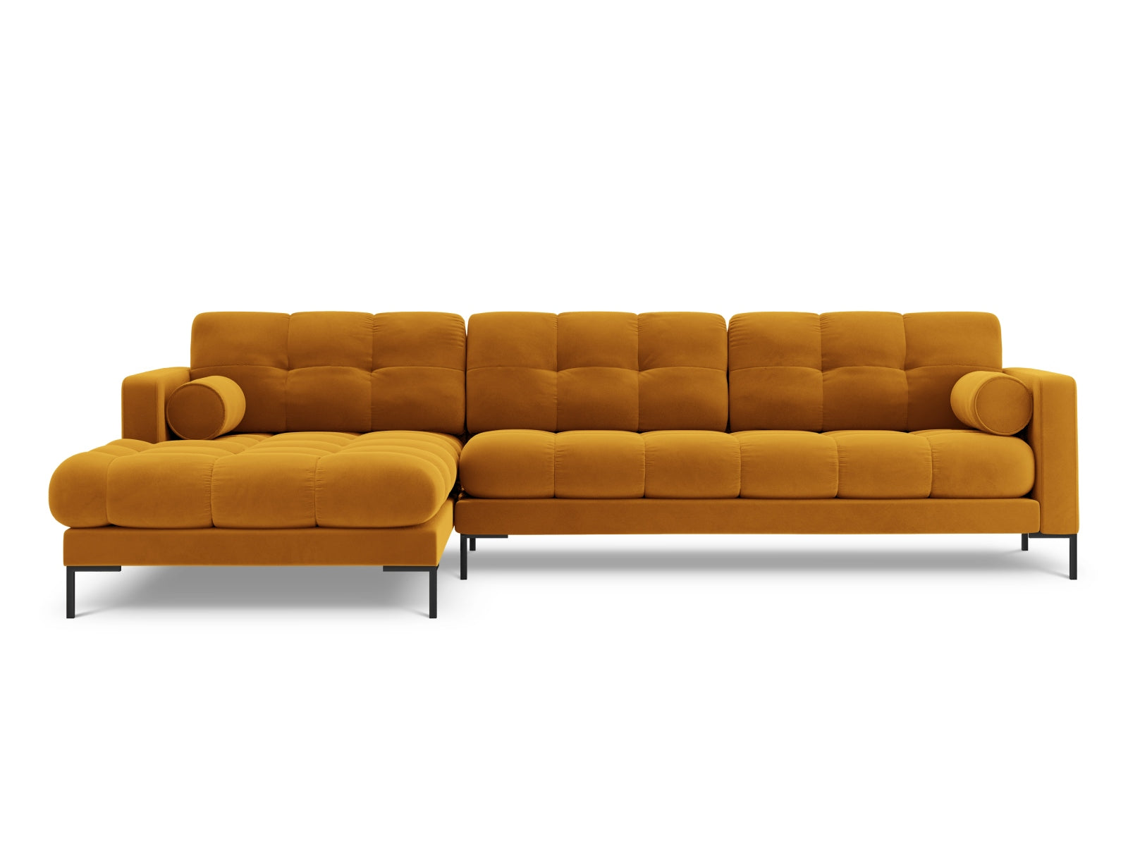 Stylisches 5-Sitzer Ecksofa links Bali in modernem Gelb-Bluvel, ideal für gemütliche Wohnräume, erhältlich bei KAQTU Design AG.