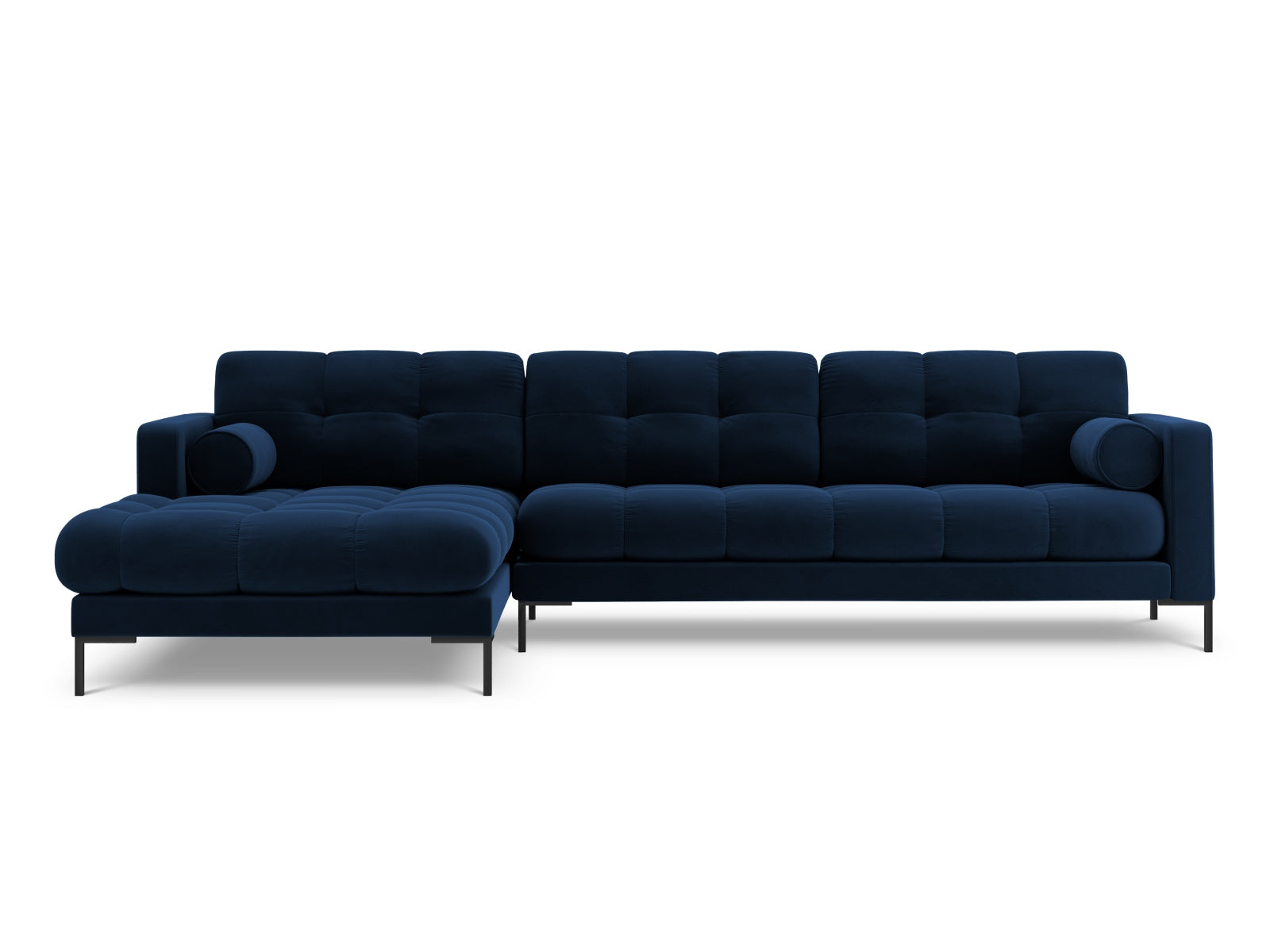 Elegantes 5-Sitzer Ecksofa links Bali in Royal Blue-Bluvel, ideal für stilvolle Wohnräume, präsentiert von Cosmopolitan Design.
