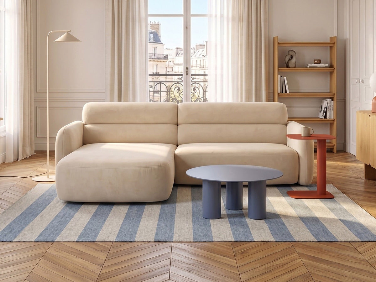 Ecksofa links Malmo von Cosmopolitan Design mit Bluvel-Bezug und flachen schwarzen Beinen