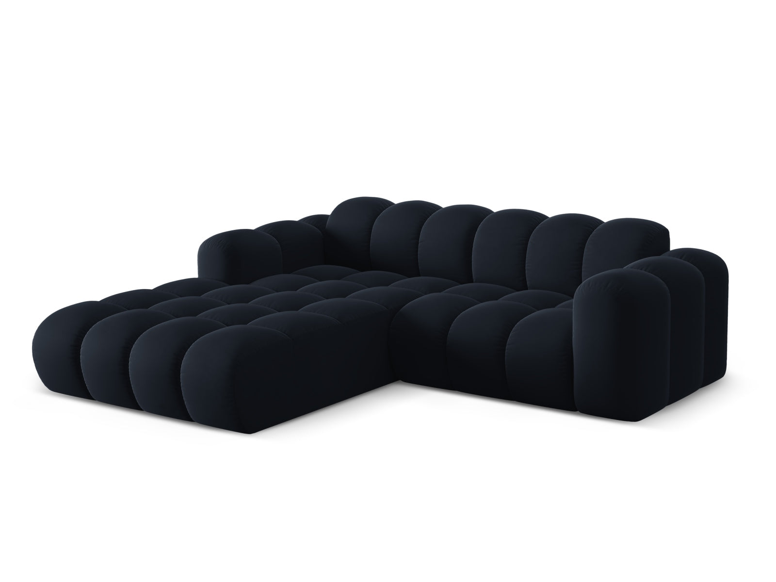 Elegantes 3-Sitzer Ecksofa Treno in Dunkelblau, ideal für stilvolle Wohnräume, präsentiert von Cosmopolitan Design.