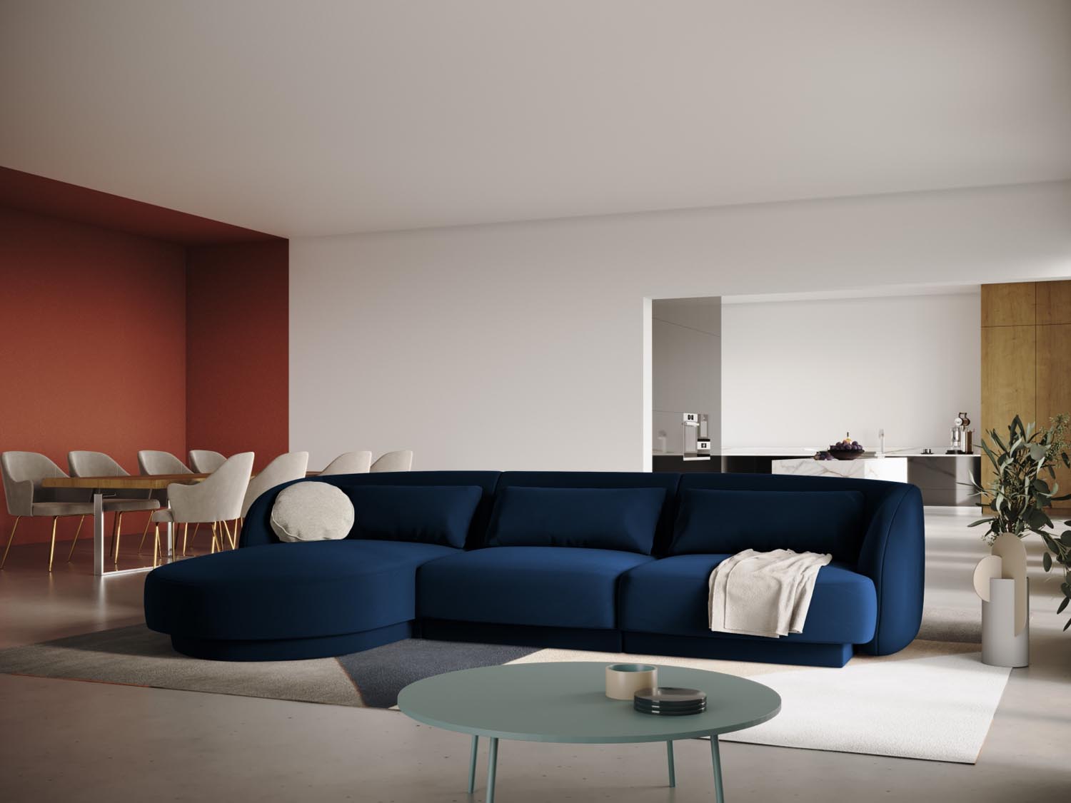 Tulum Velour Ecksofa links 4 Sitzer 156cm in Royal Blue präsentiert im Onlineshop von KAQTU Design AG. Ecksofa links ist von Cosmopolitan Design
