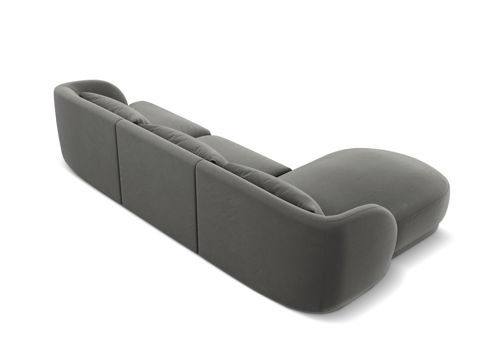 Elegantes Tulum Velour Ecksofa links in dezentem Grau, ideal für stilvolle Wohnzimmer und gesellige Runden mit Freunden.