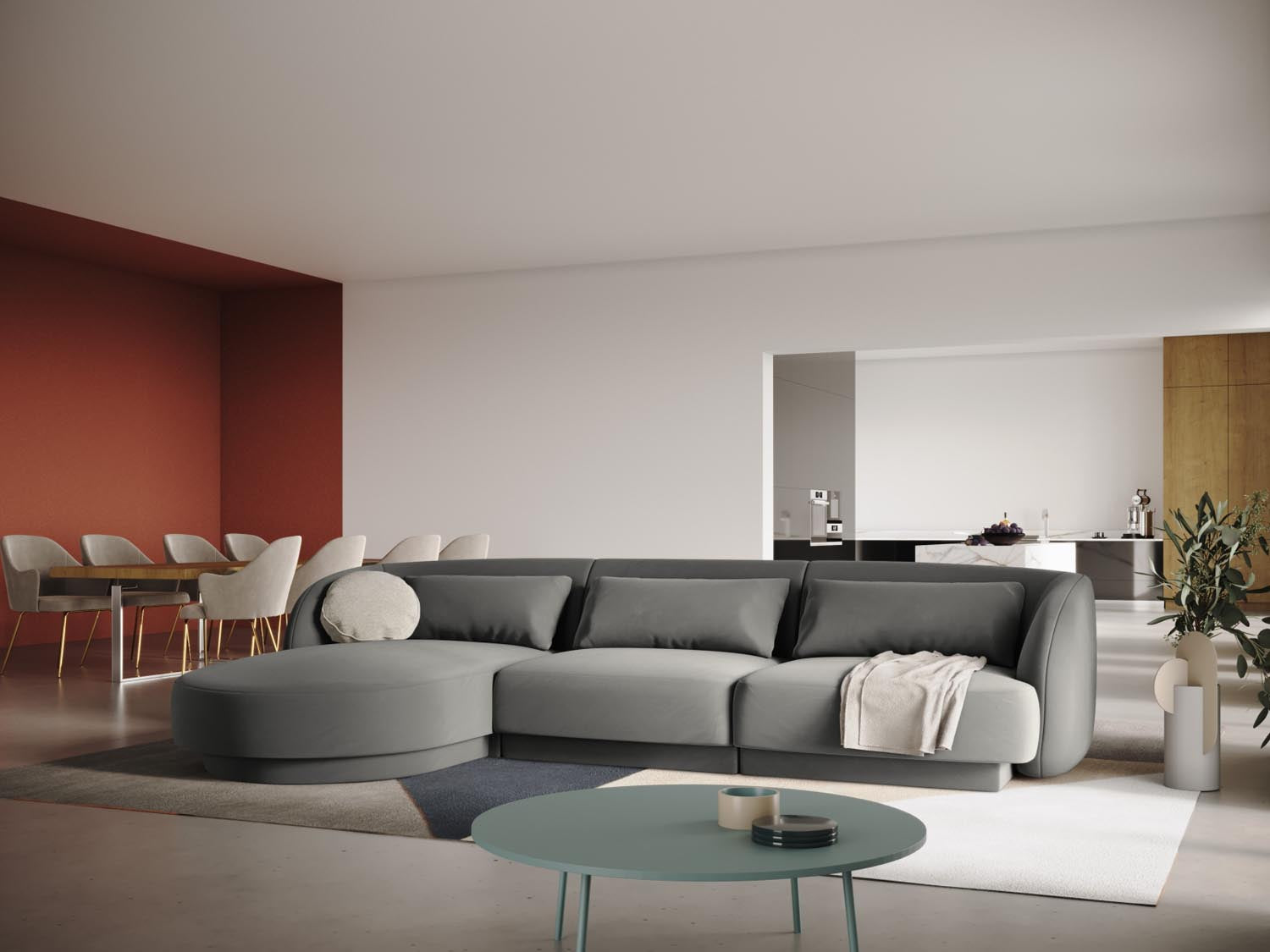 Tulum Velour Ecksofa links 4 Sitzer 156cm in Light Grey präsentiert im Onlineshop von KAQTU Design AG. Ecksofa links ist von Cosmopolitan Design