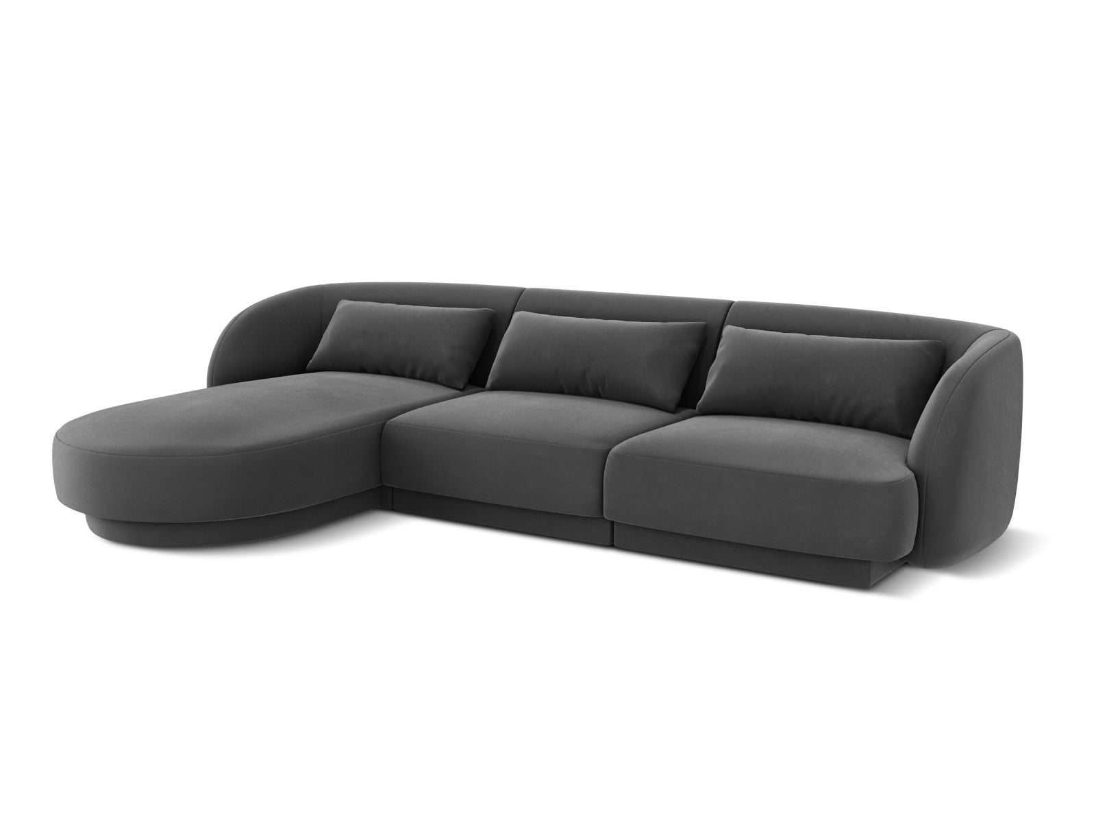 Modernes Tulum Velour Ecksofa links in Grau-Blau, perfekt für gemütliche Wohnzimmer. 4-Sitzer von Cosmopolitan Design für stilvolle Akzente.