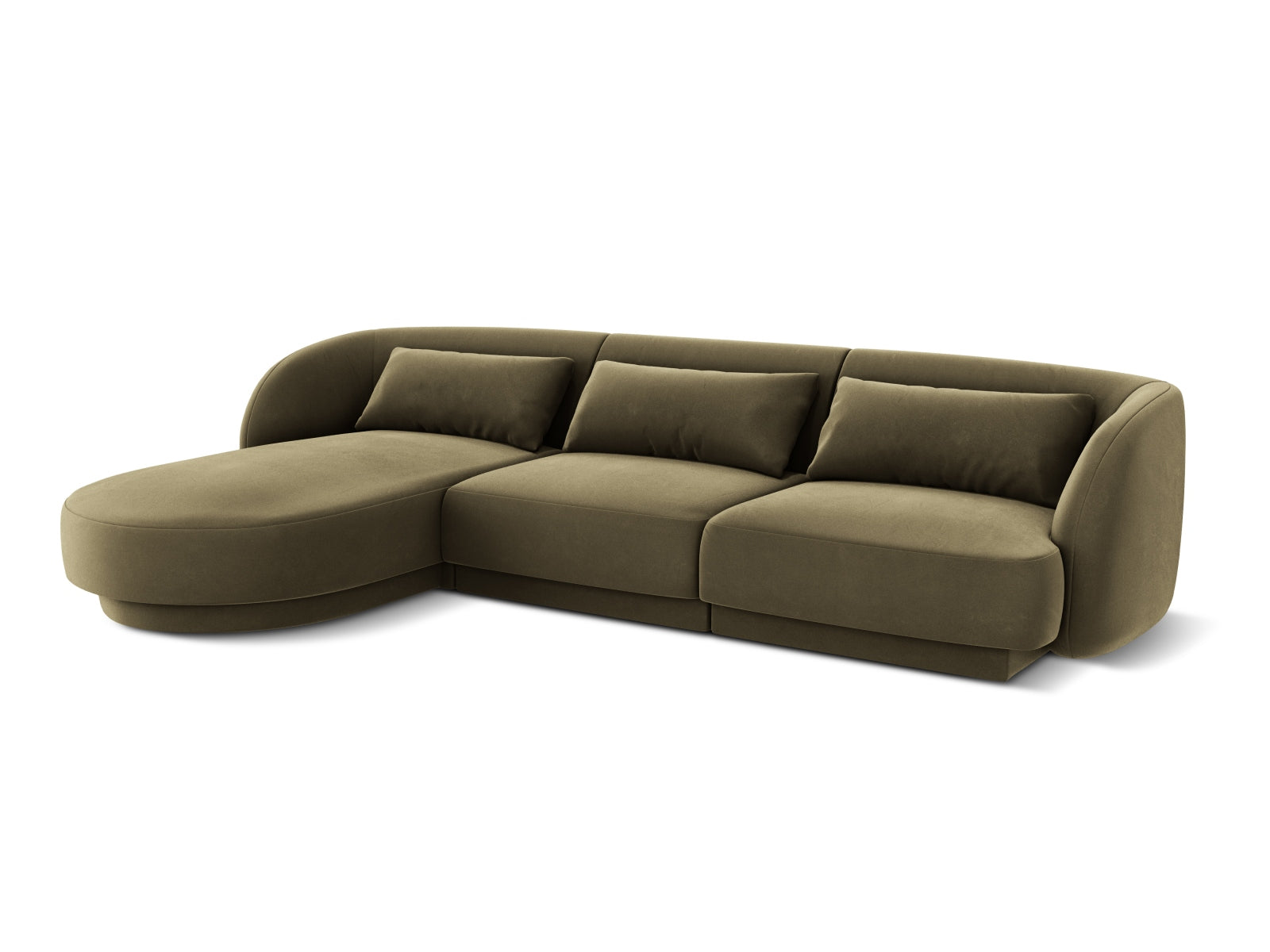 Modernes Tulum Velour Ecksofa links, 4-Sitzer in Green-Bluvel, perfekt für gemütliche und stilvolle Wohnambiente von Cosmopolitan Design.