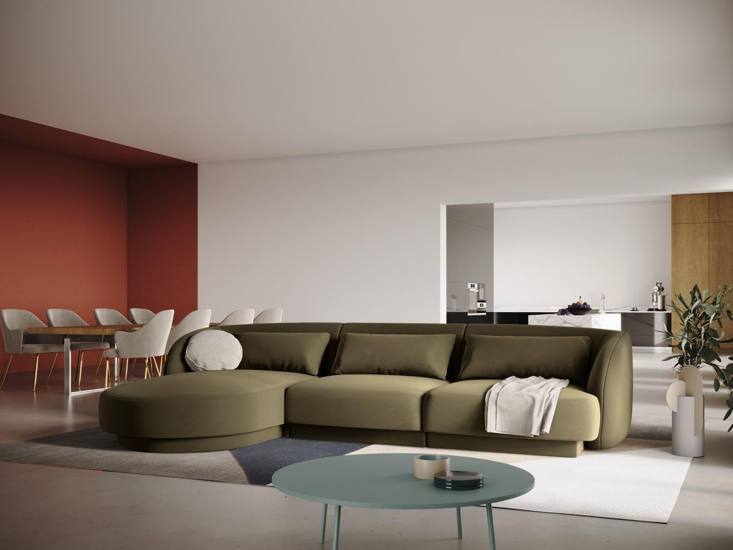 Tulum Velour Ecksofa links 4 Sitzer 156cm in Green präsentiert im Onlineshop von KAQTU Design AG. Ecksofa links ist von Cosmopolitan Design