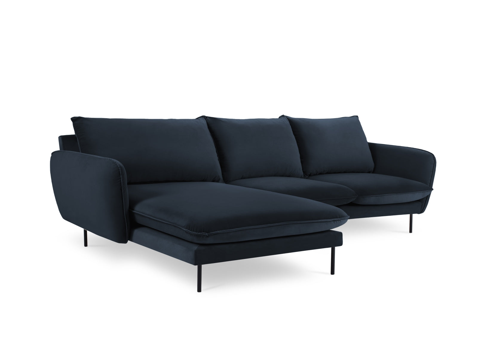 Vienna Velour Ecksofa links 5 Sitzer 170cm in Dark Blue/Schwarz-Bluvel präsentiert im Onlineshop von KAQTU Design AG. Ecksofa links ist von Cosmopolitan Design