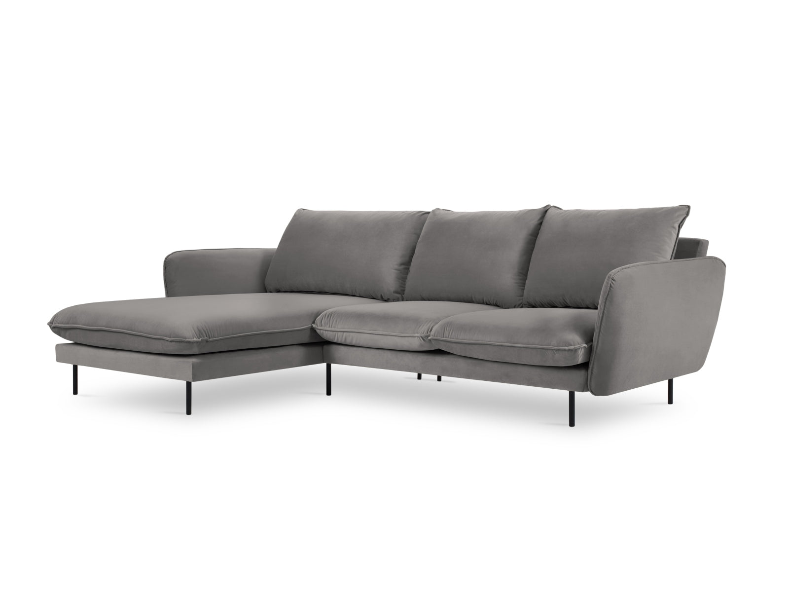Erleben Sie das luxuriöse Vienna Velour Ecksofa links 5 Sitzer 170cm von Cosmopolitan Design – ideal für gesellige Abende und entspannte Stunden!