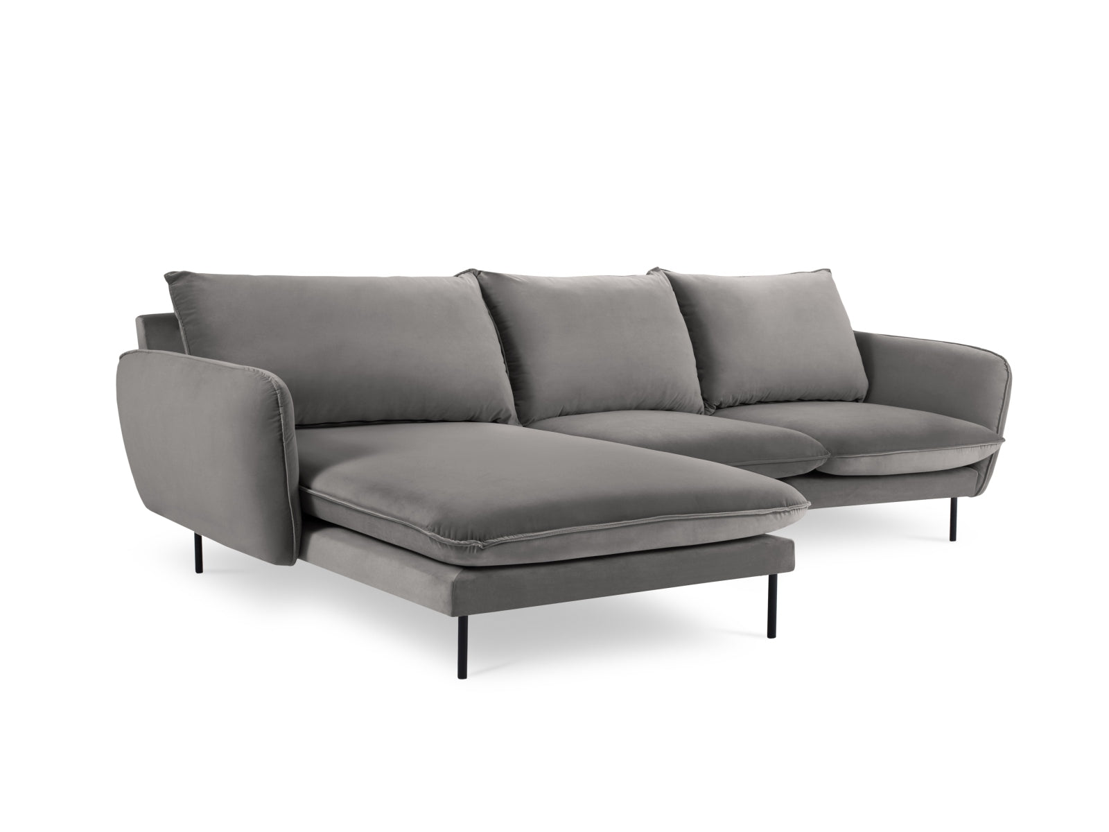 Vienna Velour Ecksofa links 5 Sitzer 170cm in Light Grey/Schwarz-Bluvel präsentiert im Onlineshop von KAQTU Design AG. Ecksofa links ist von Cosmopolitan Design