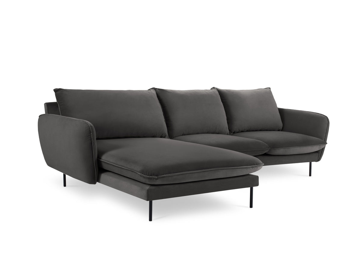 Vienna Velour Ecksofa links 5 Sitzer 170cm in Dark Grey/Schwarz-Bluvel präsentiert im Onlineshop von KAQTU Design AG. Ecksofa links ist von Cosmopolitan Design