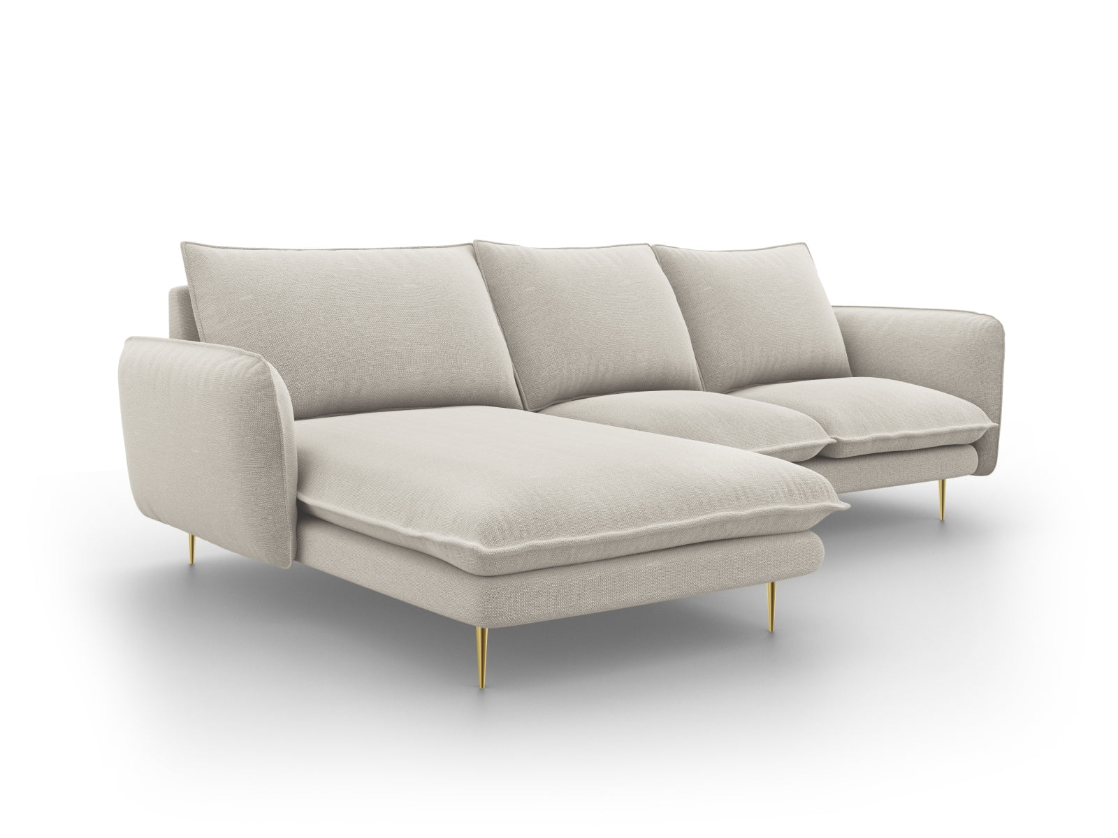 Modernes L-Sofa links, 5 Sitzer, 170cm in neutralem Beige, perfekt für gemütliche und elegante Wohnambiente.