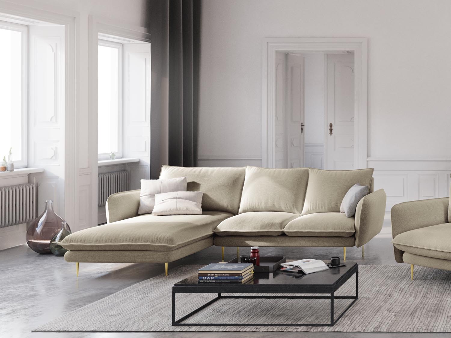 Beige/goldenes Vienna Ecksofa links, 5-Sitzer, 170 cm, stilvolles L-Sofa von Cosmopolitan Design, ideal für moderne Wohnräume.