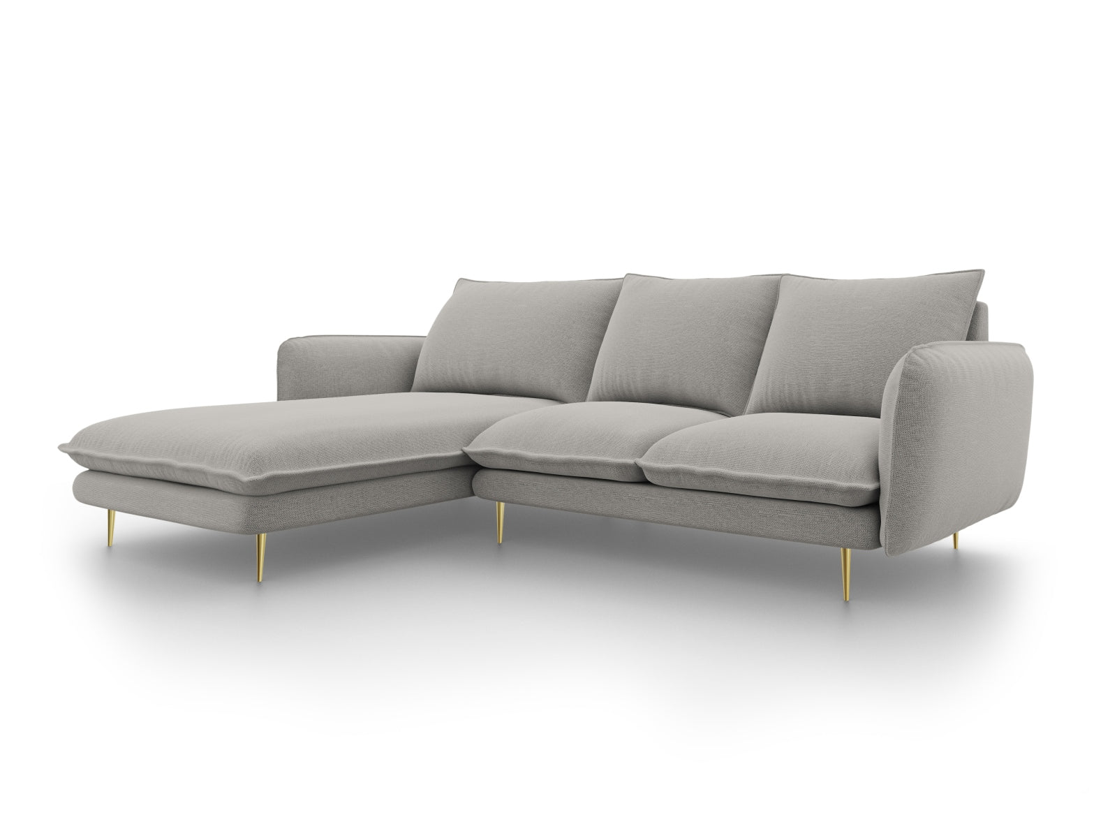 Vienna Ecksofa links 5 Sitzer 170cm in Light Grey/Gold-Asgard/ Positano präsentiert im Onlineshop von KAQTU Design AG. L-Sofa links ist von Cosmopolitan Design