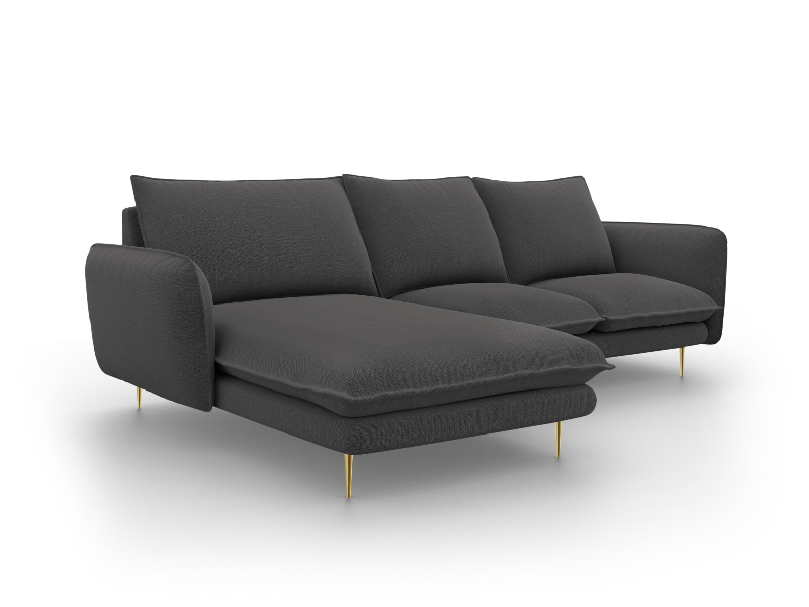 Modernes L-Sofa links in Dunkelgrau, 5-Sitzer mit 170 cm, perfekt für gemütliche und stilvolle Wohnbereiche.