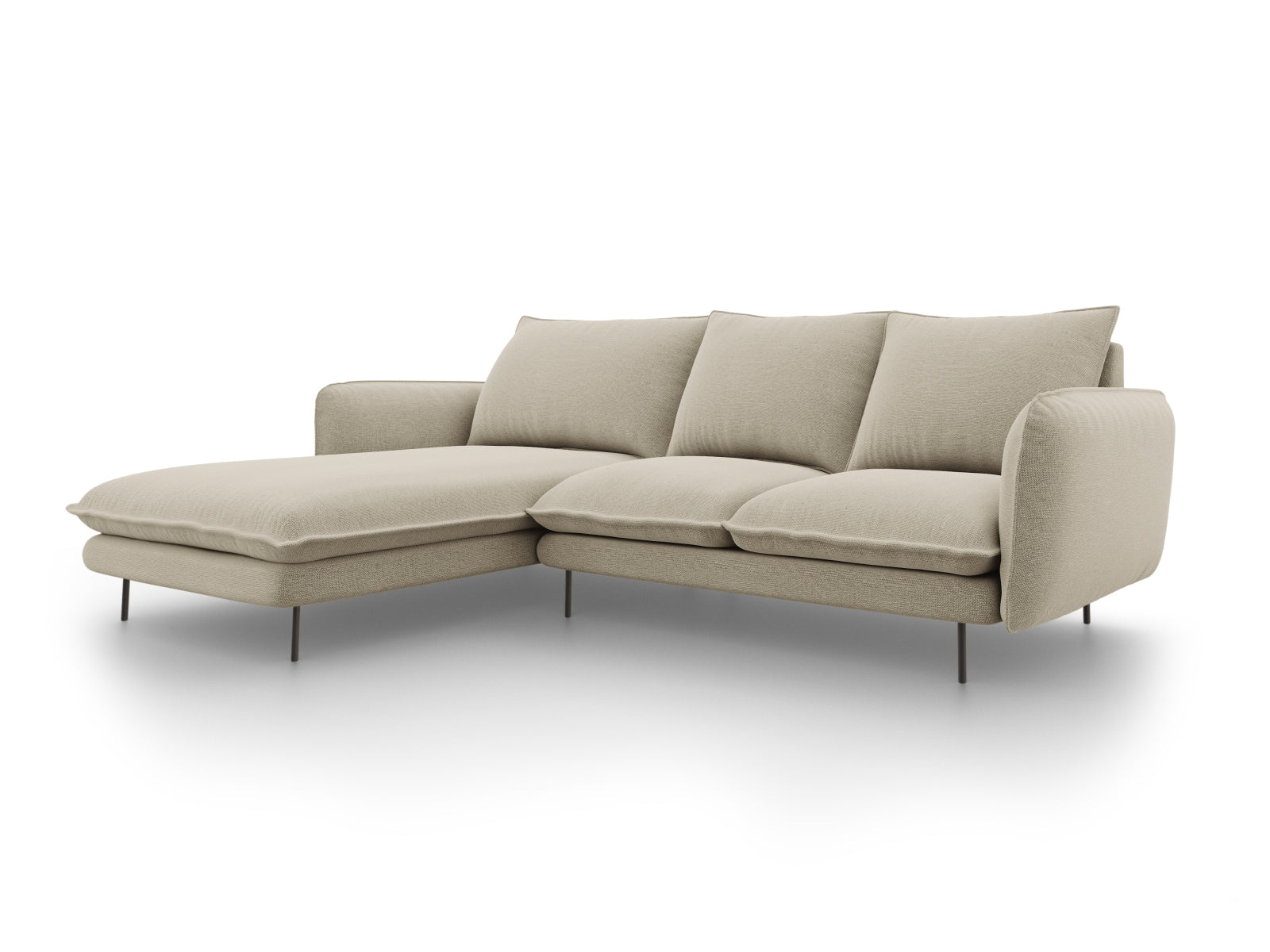 Vienna Ecksofa links 5 Sitzer 170cm in Beige/Schwarz-Positano präsentiert im Onlineshop von KAQTU Design AG. L-Sofa links ist von Cosmopolitan Design