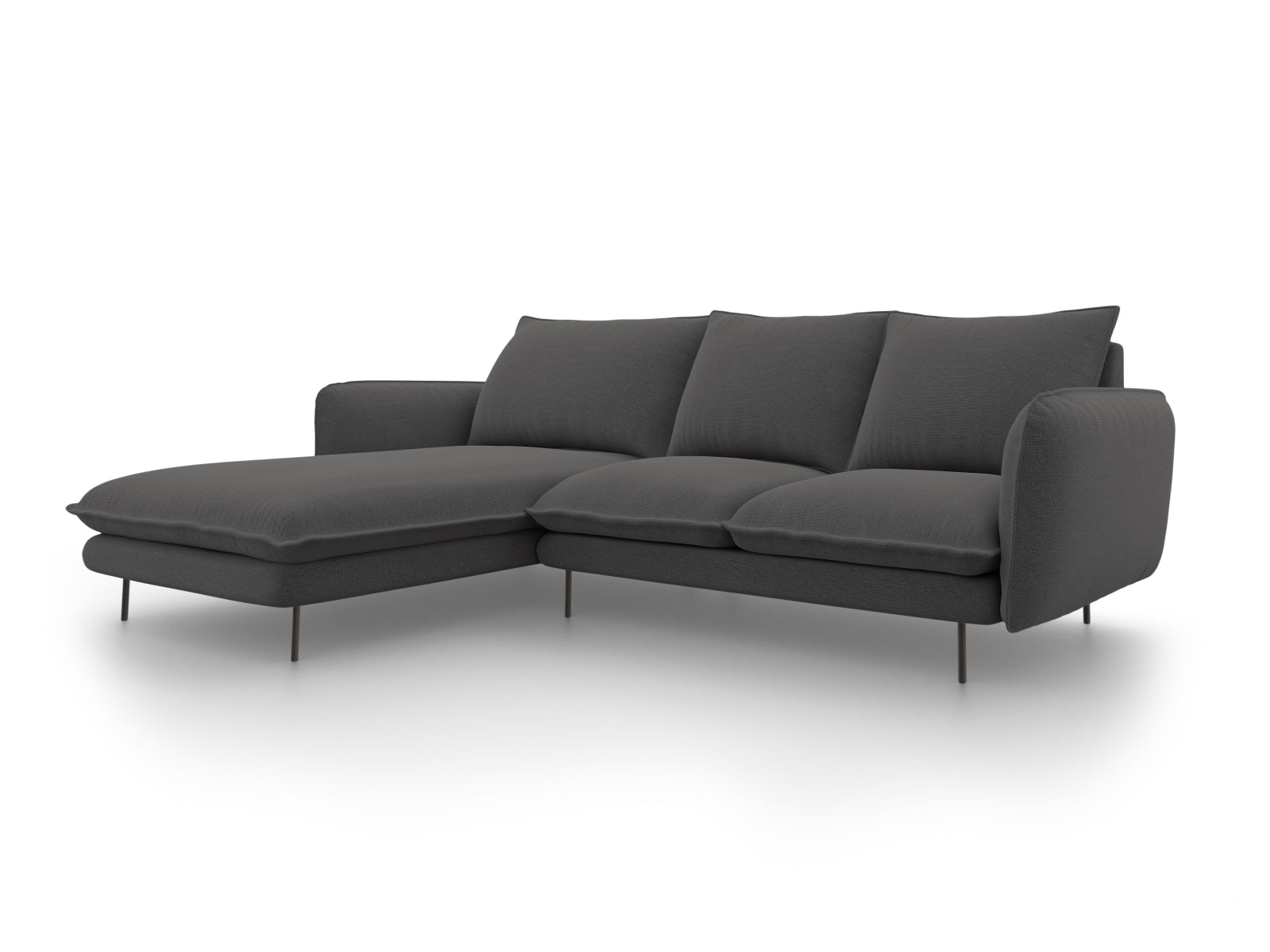 Vienna Ecksofa links 5 Sitzer 170cm in Dark Grey/Schwarz-Positano präsentiert im Onlineshop von KAQTU Design AG. L-Sofa links ist von Cosmopolitan Design