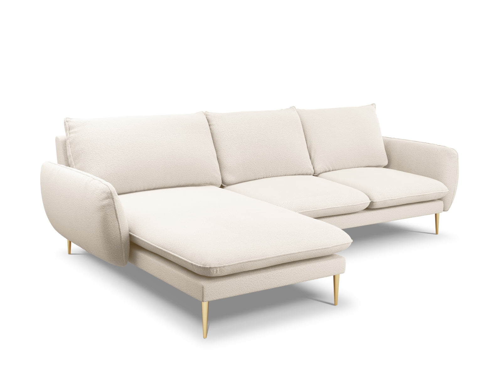 Elegantes 5-Sitzer Ecksofa "Vienna" in hochwertiger Boucle-Textur, linksseitig, 170cm, in einem warmen Beigeton für moderne Wohnräume.
