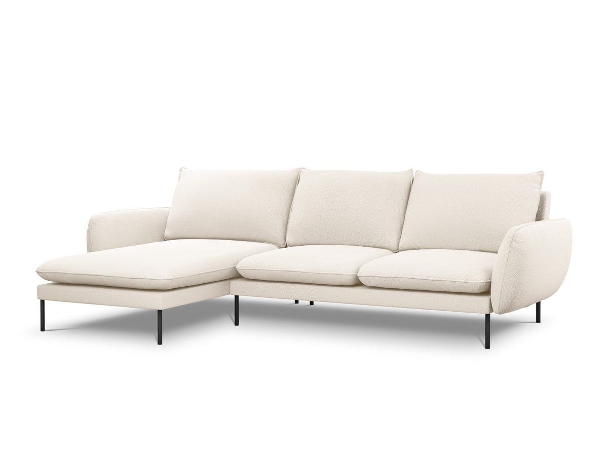 Vienna Boucle Ecksofa links 5 Sitzer 170cm in Beige/Schwarz-Ascot präsentiert im Onlineshop von KAQTU Design AG. L-Sofa links ist von Cosmopolitan Design