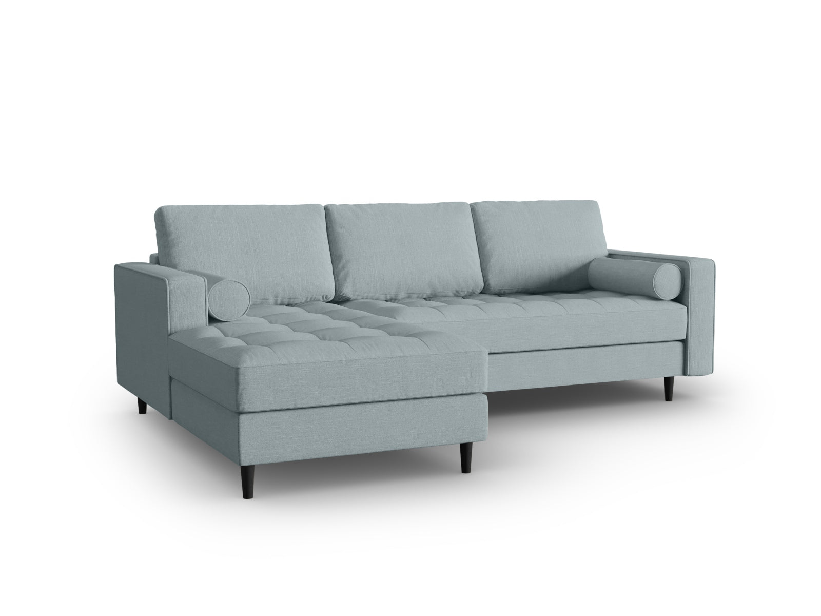 Elegantes 4-Sitzer Ecksofa links Aspen in stilvollem Blue-Melva, ideal für moderne Wohnräume, präsentiert von Cosmopolitan Design.
