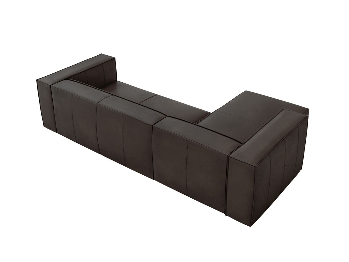 Turin Ecksofa links aus Rindsleder in Grey Brown-Granada, Massivholzrahmen, Récamiere und Holzfüsse, 5 Sitzplätze, Cosmopolitan Design