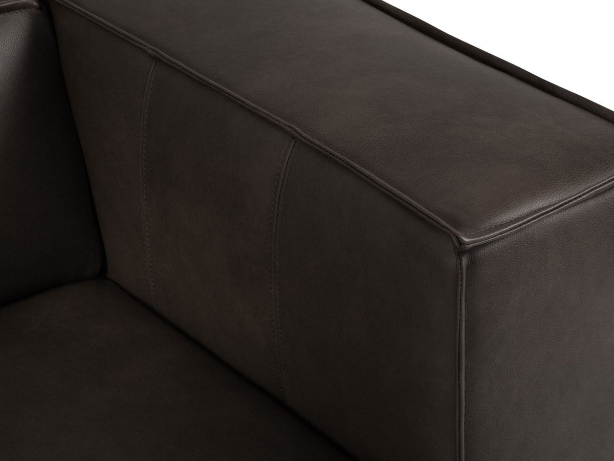 Turin Ecksofa links aus Rindsleder in Grey Brown-Granada, Massivholzrahmen, Récamiere und Holzfüsse, 5 Sitzplätze, Cosmopolitan Design