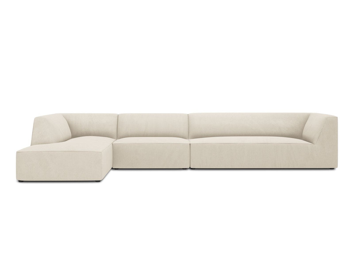 Modulares Ecksofa links Siena in Dark Grey-Scala mit strukturiertem Cordstoff, Massivholzrahmen und schwarzen Kunststoffbeinen, 5-Sitzer 180cm.