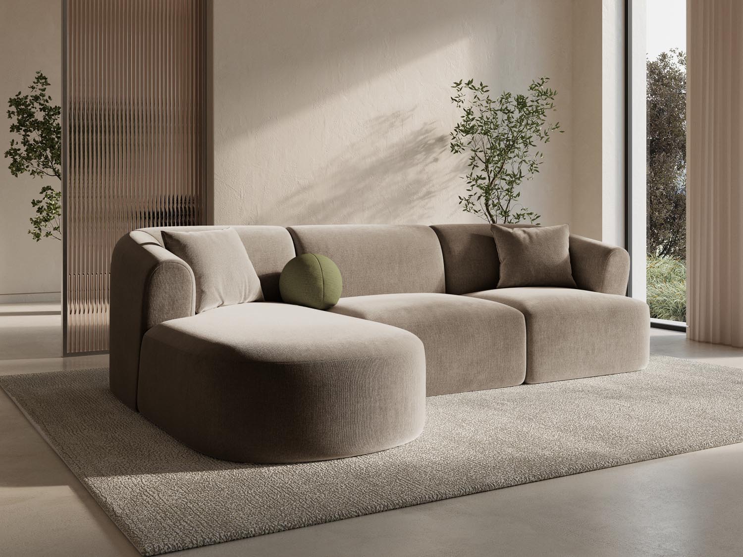 Entdecken Sie das stilvolle Campi Velour Modular Ecksofa links 4 Sitzer von Cosmopolitan Design – perfekt für Ihr modernes Wohnzimmer, flexibel und bequem.