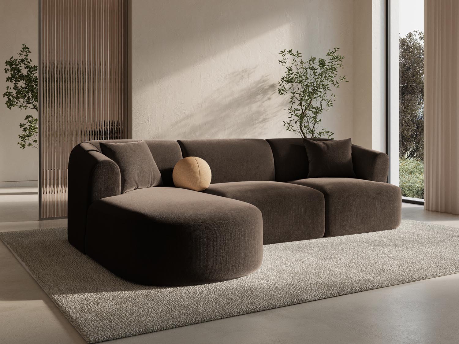 Entdecken Sie das stilvolle Campi Velour Modular Ecksofa links 4 Sitzer von Cosmopolitan Design – perfekt für Ihr modernes Wohnzimmer, flexibel und bequem.
