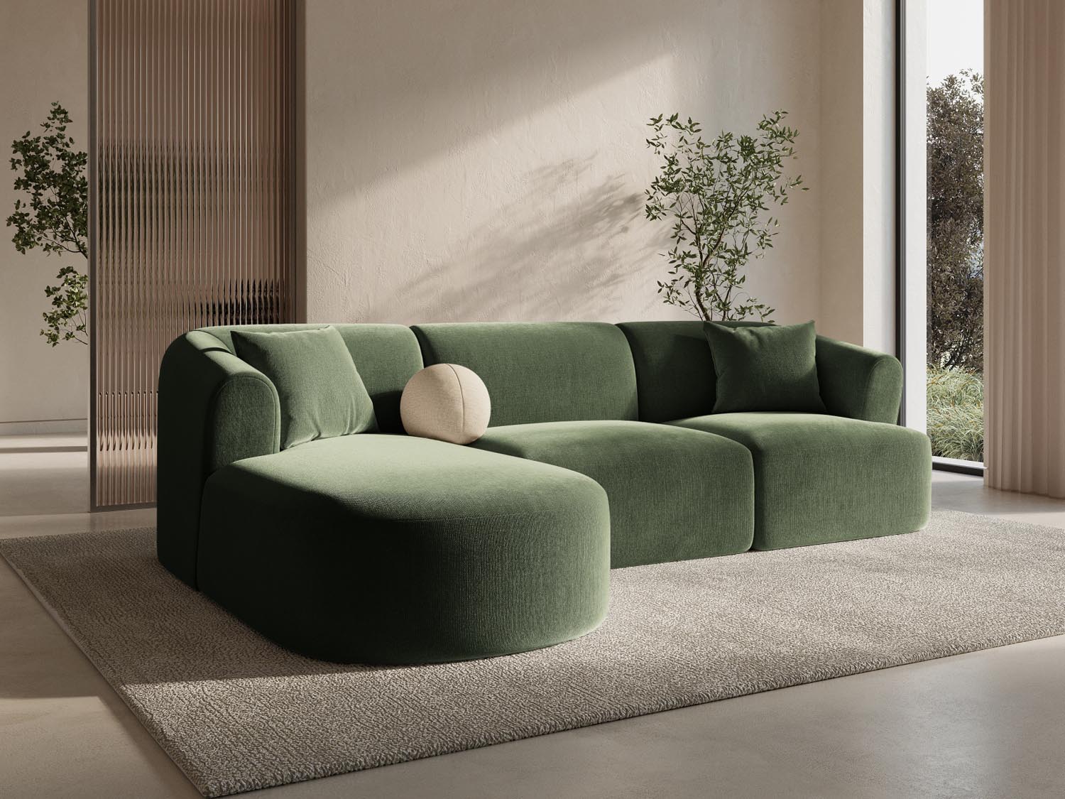 Entdecken Sie das stilvolle Campi Velour Modular Ecksofa links 4 Sitzer von Cosmopolitan Design – perfekt für Ihr modernes Wohnzimmer, flexibel und bequem.
