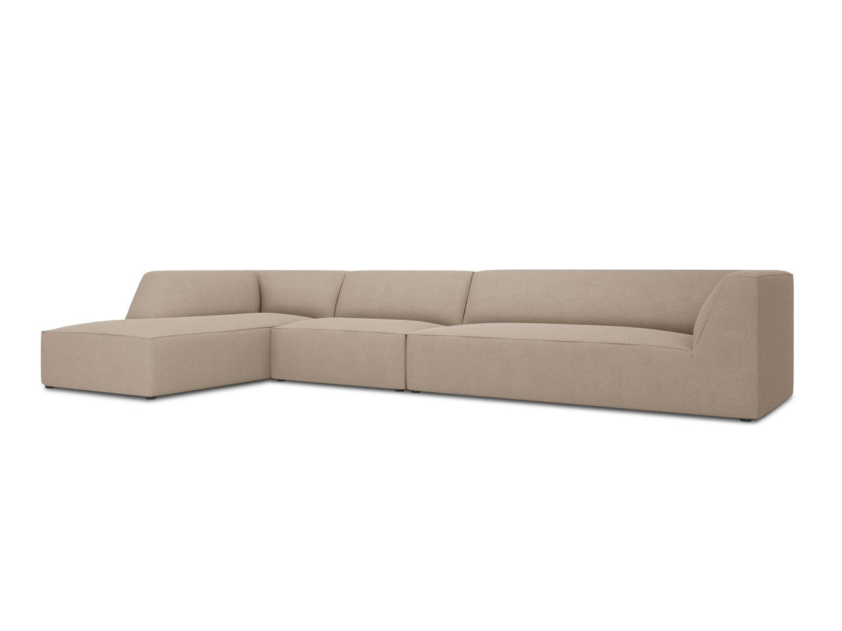 Modulares Ecksofa links Siena in Dark Grey-Scala mit strukturiertem Cordstoff, Massivholzrahmen und schwarzen Kunststoffbeinen, 5-Sitzer 180cm.