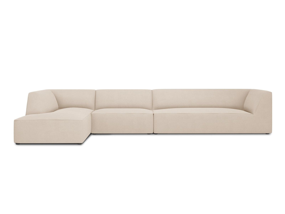 Modulares Ecksofa links Siena in Dark Grey-Scala mit strukturiertem Cordstoff, Massivholzrahmen und schwarzen Kunststoffbeinen, 5-Sitzer 180cm.
