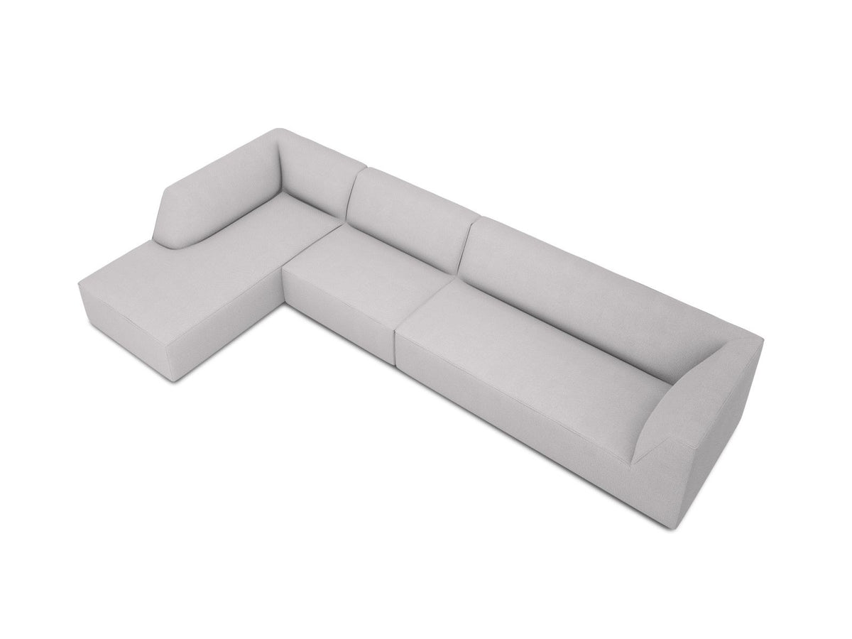 Modulares Ecksofa links Siena in Dark Grey-Scala mit strukturiertem Cordstoff, Massivholzrahmen und schwarzen Kunststoffbeinen, 5-Sitzer 180cm.