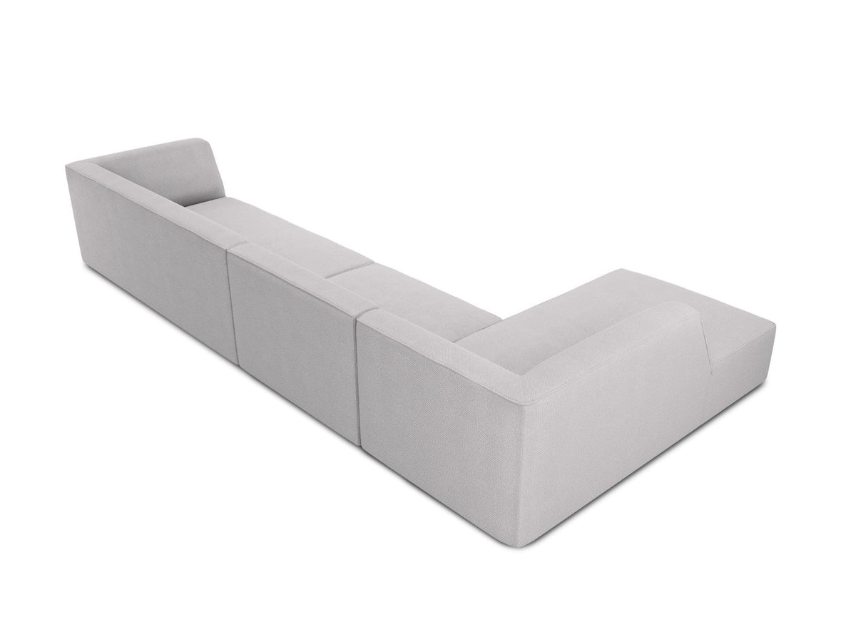 Modulares Ecksofa links Siena in Dark Grey-Scala mit strukturiertem Cordstoff, Massivholzrahmen und schwarzen Kunststoffbeinen, 5-Sitzer 180cm.