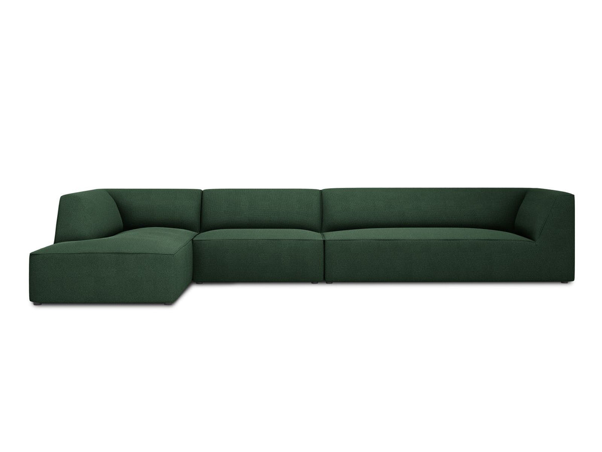 Modulares Ecksofa links Siena in Dark Grey-Scala mit strukturiertem Cordstoff, Massivholzrahmen und schwarzen Kunststoffbeinen, 5-Sitzer 180cm.