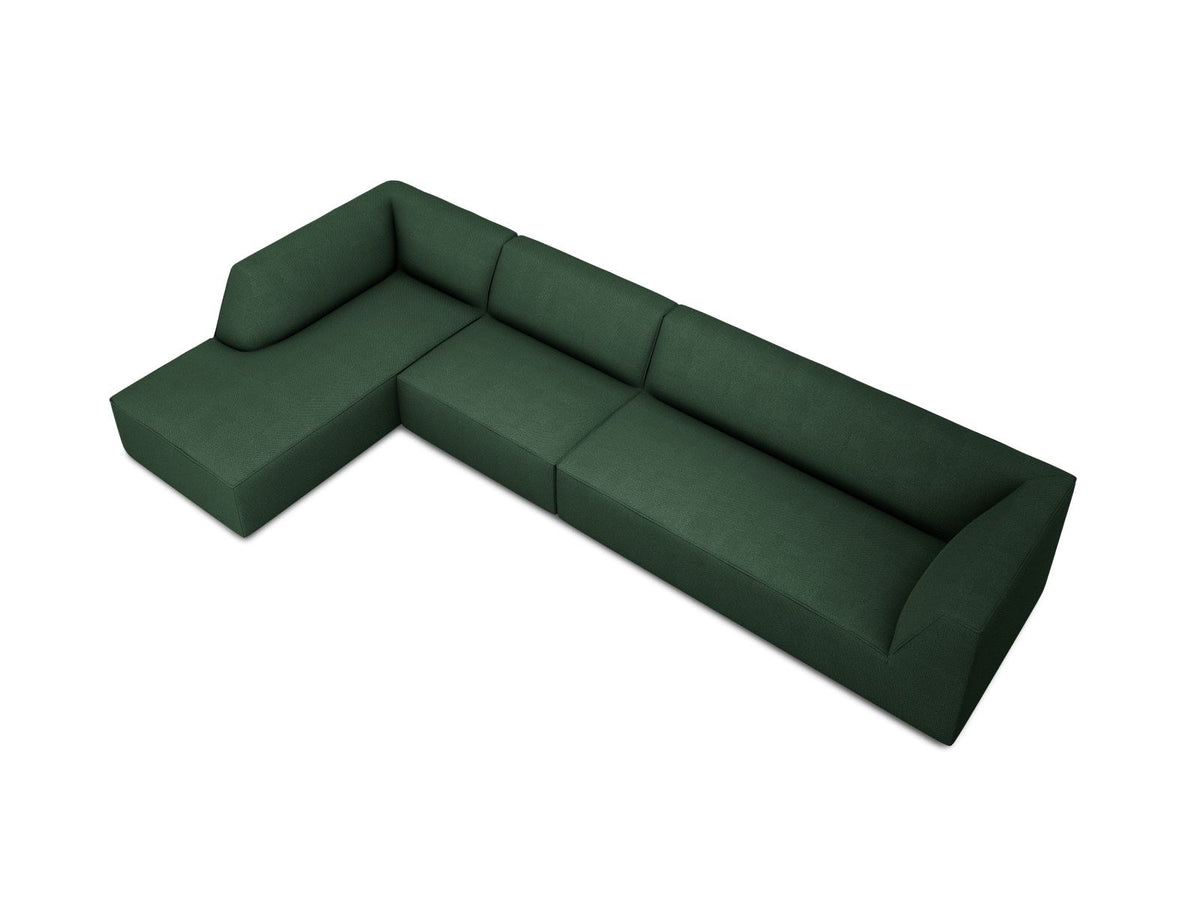 Modulares Ecksofa links Siena in Dark Grey-Scala mit strukturiertem Cordstoff, Massivholzrahmen und schwarzen Kunststoffbeinen, 5-Sitzer 180cm.