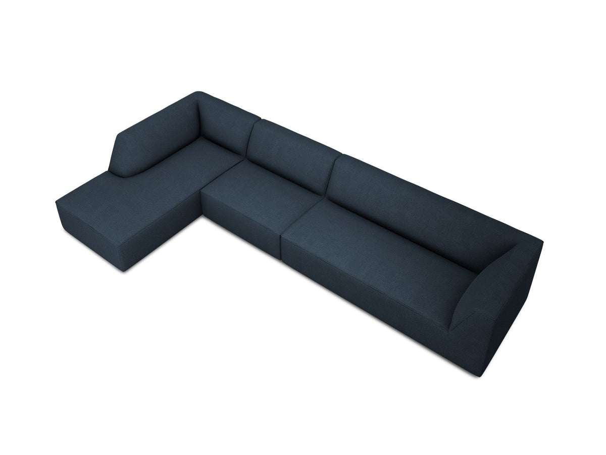 Modulares Ecksofa links Siena in Dark Grey-Scala mit strukturiertem Cordstoff, Massivholzrahmen und schwarzen Kunststoffbeinen, 5-Sitzer 180cm.